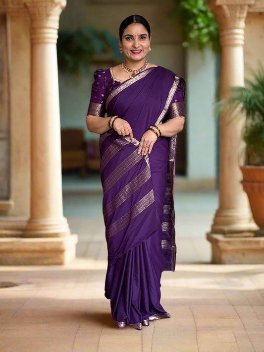 Semi Mysore Crepe (Self, Small Floral Border)