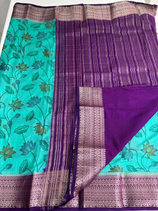 Printed Semi Mysore Crepe (Floral Print)