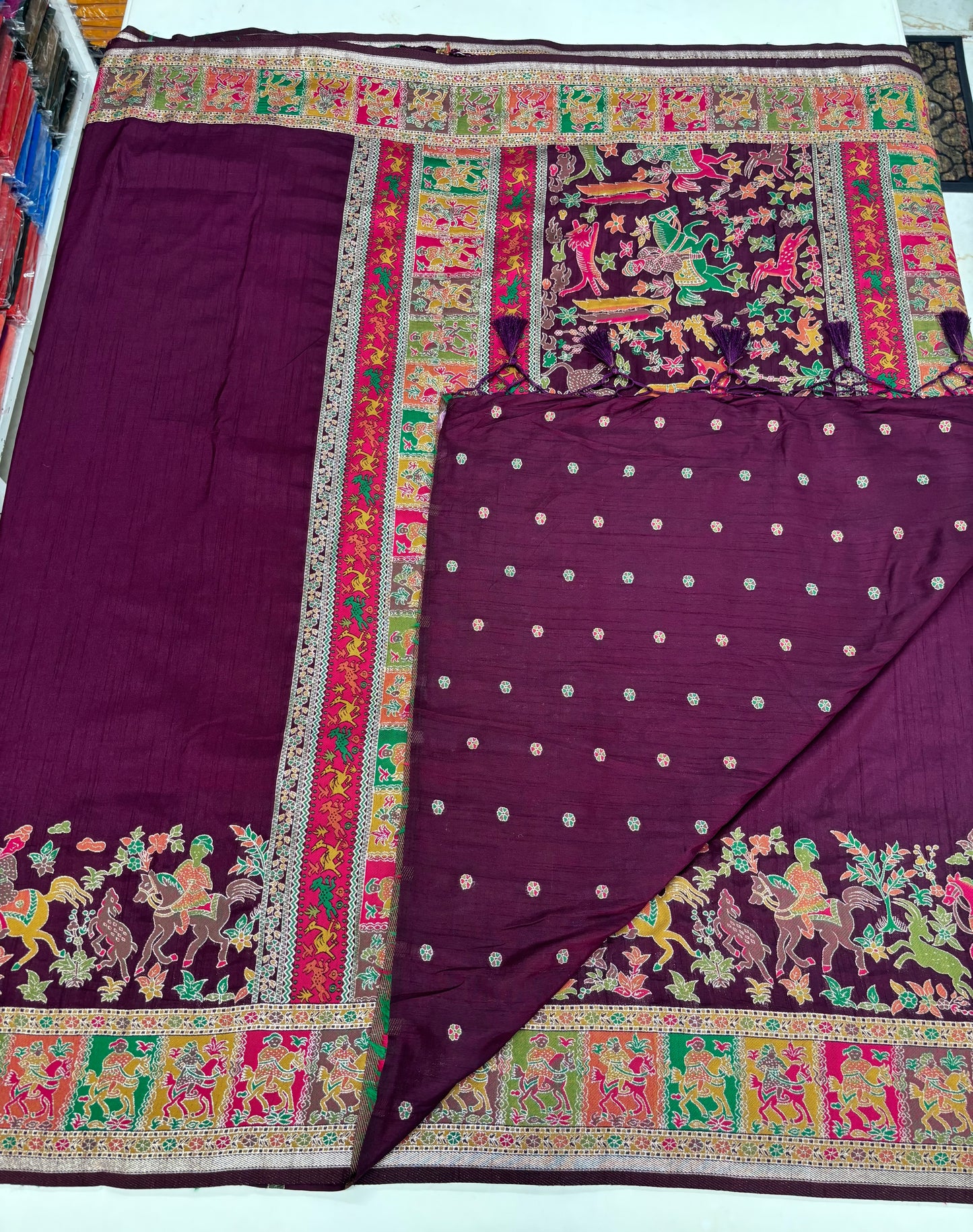 Kashmiri Pashmina Saree (Wine Colour Theme)