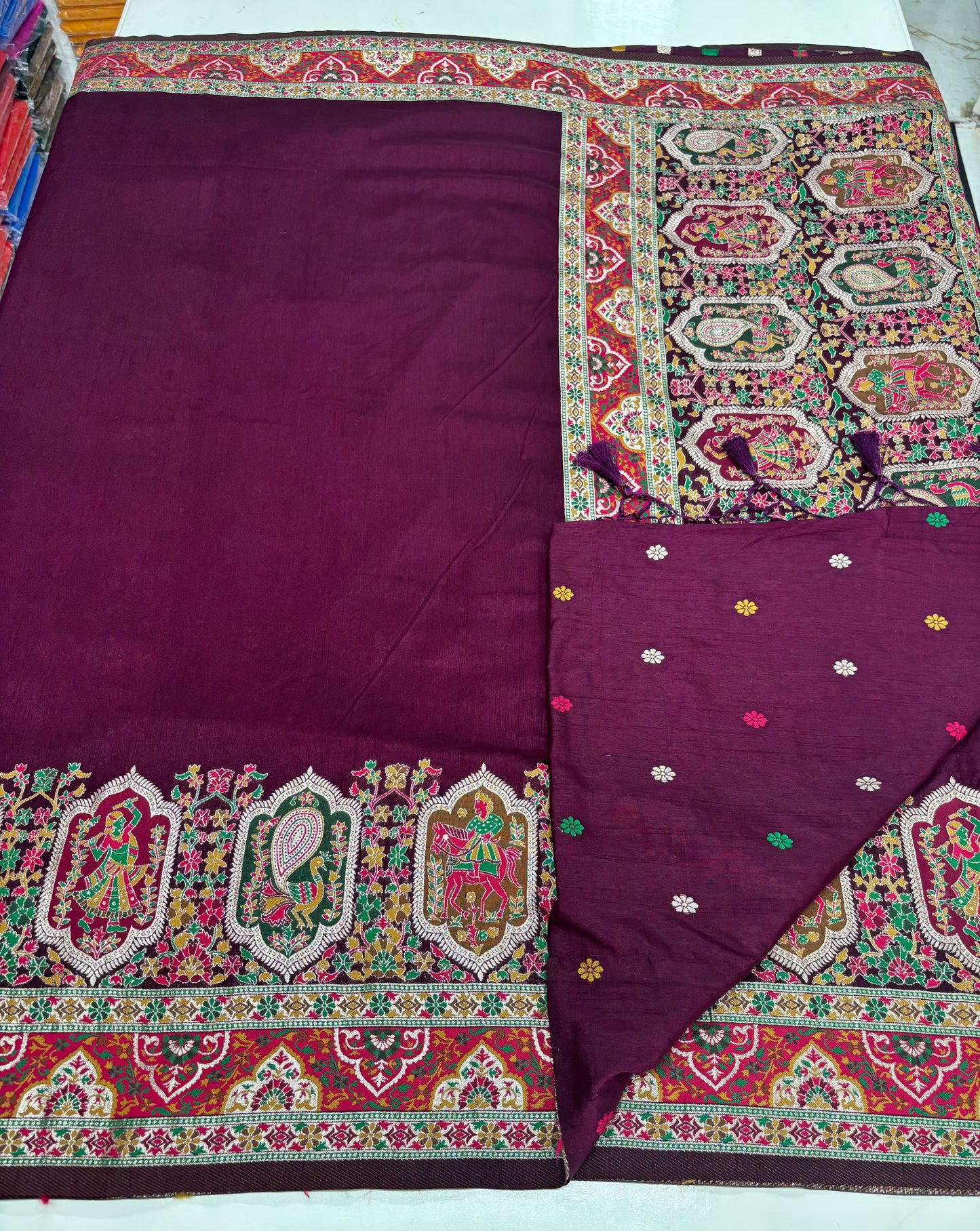 Kashmiri Pashmina Saree (Wine Colour Theme)