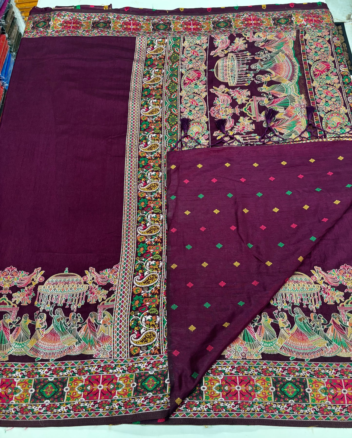 Kashmiri Pashmina Saree (Wine Colour Theme)