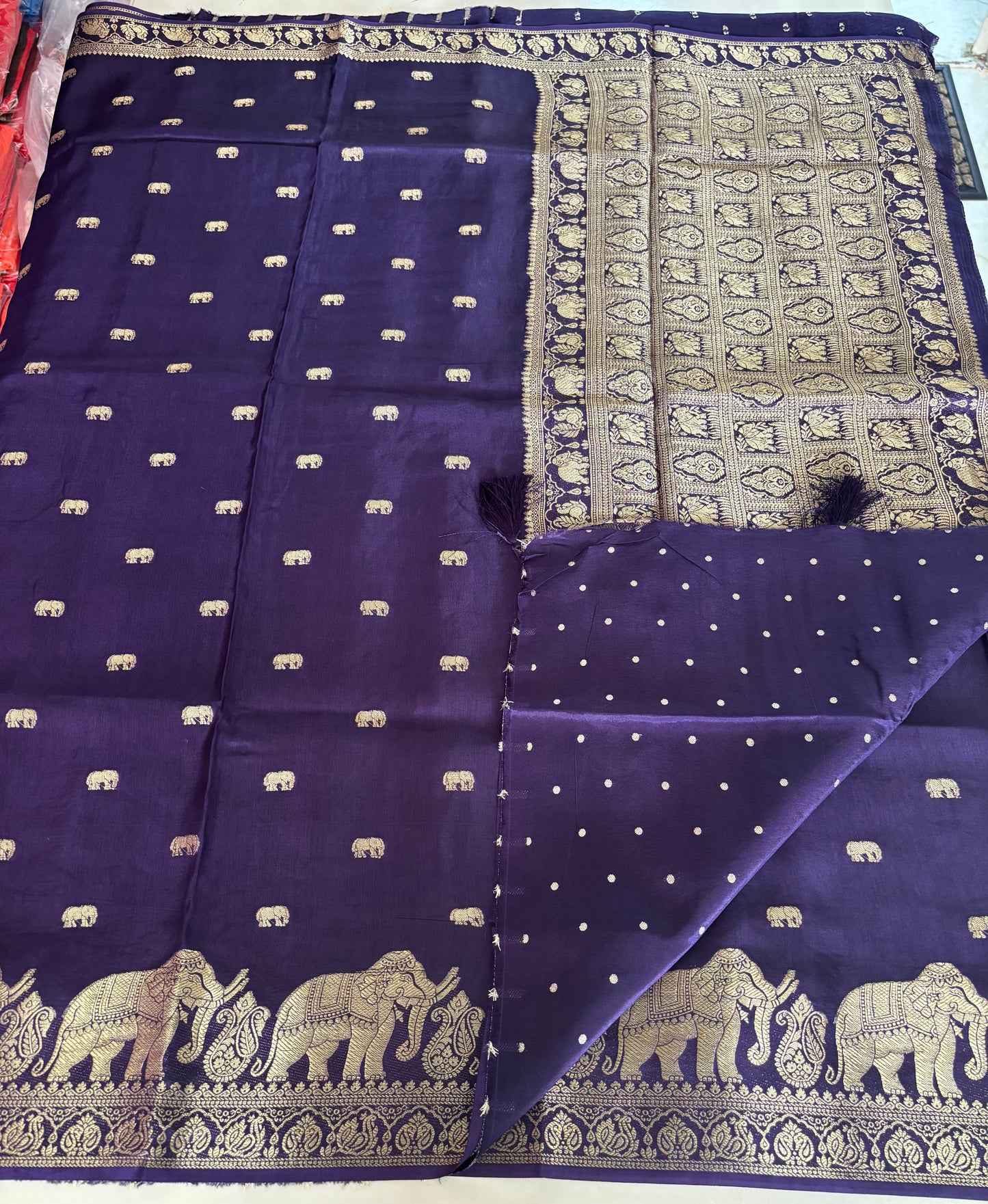 Viscose Silk Saree (Elephant Motifs and Border)