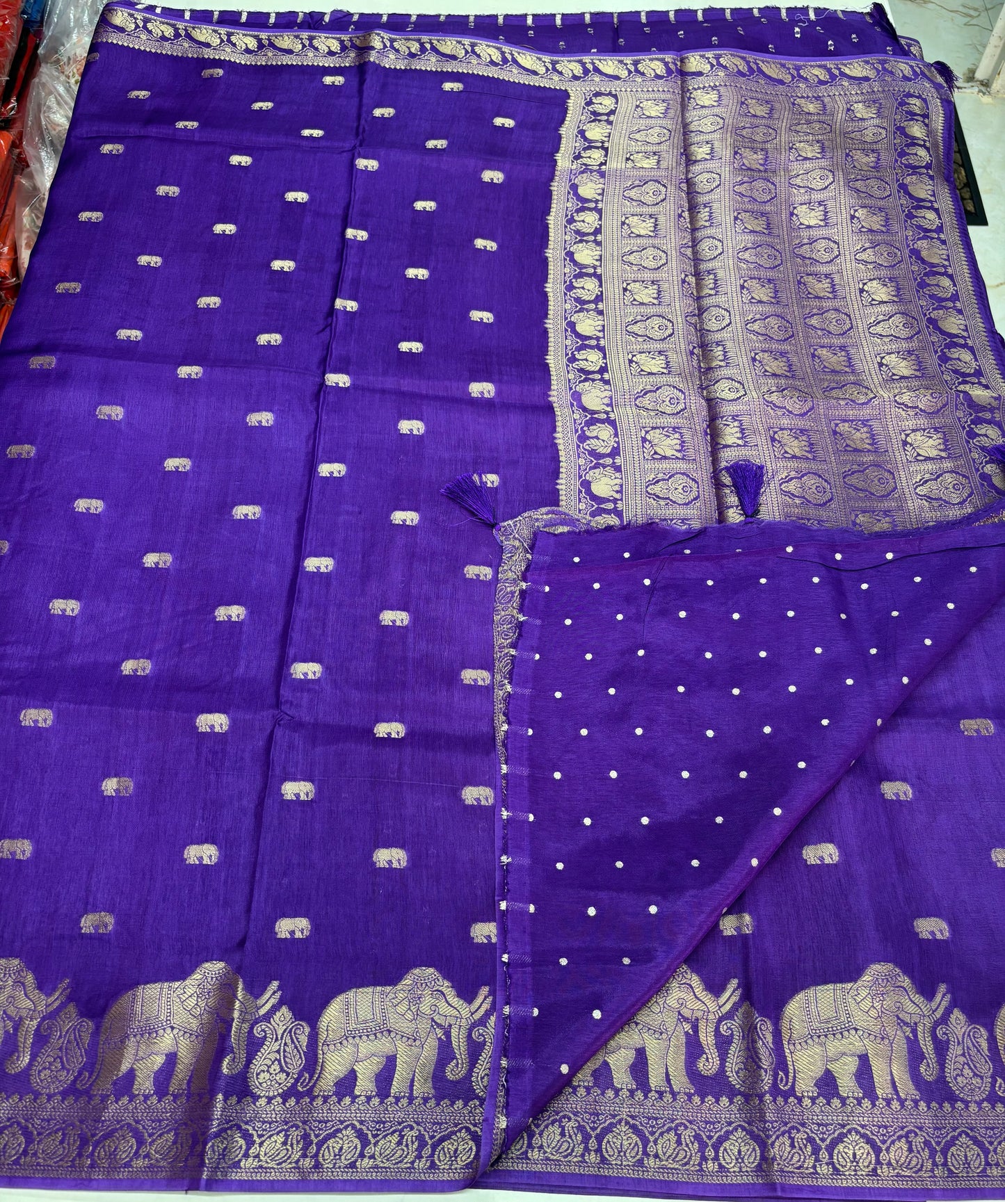Viscose Silk Saree (Elephant Motifs and Border)