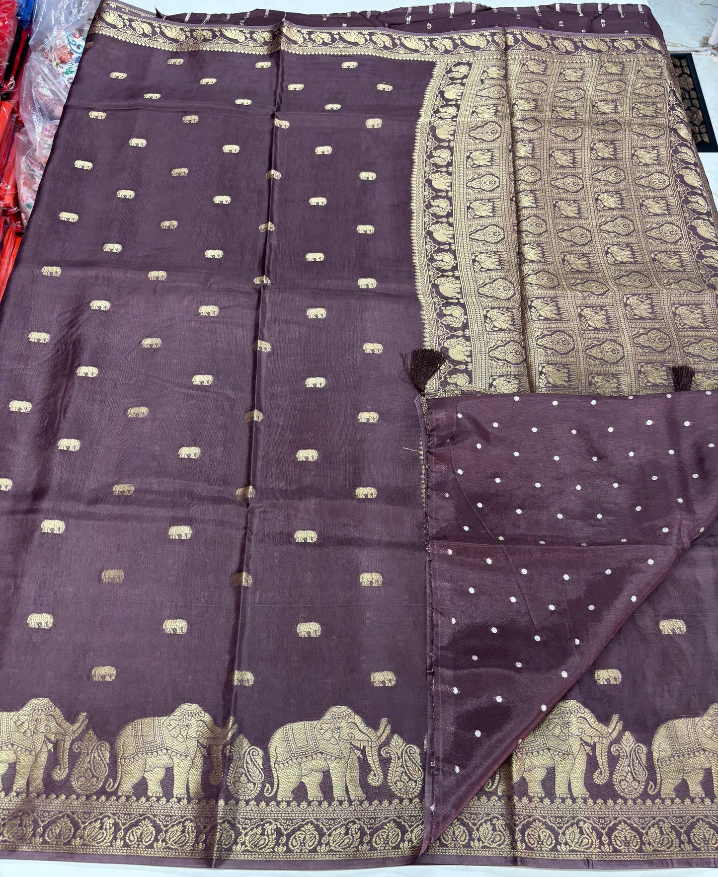 Viscose Silk Saree (Elephant Motifs and Border)