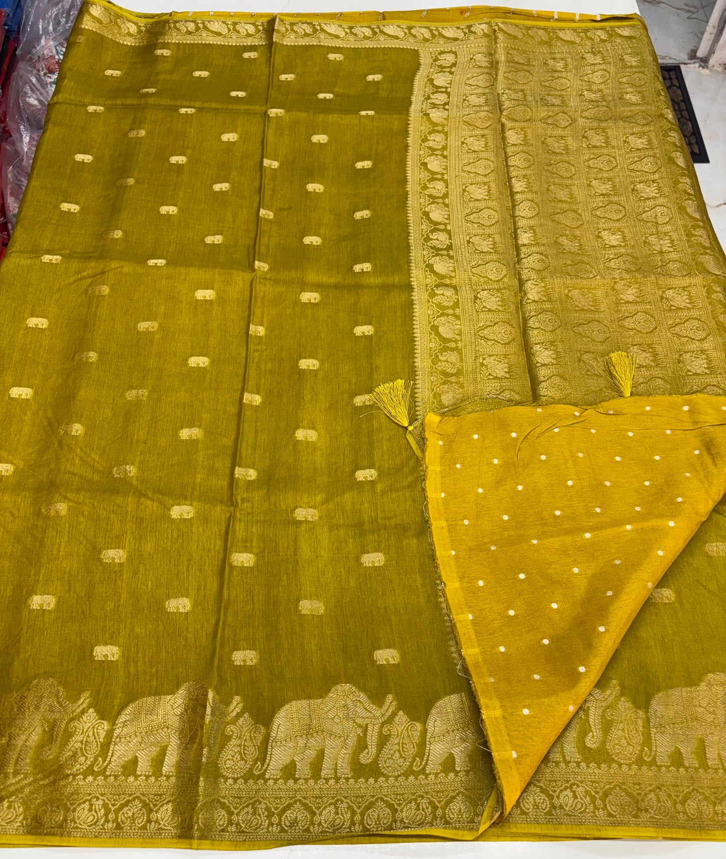 Viscose Silk Saree (Elephant Motifs and Border)