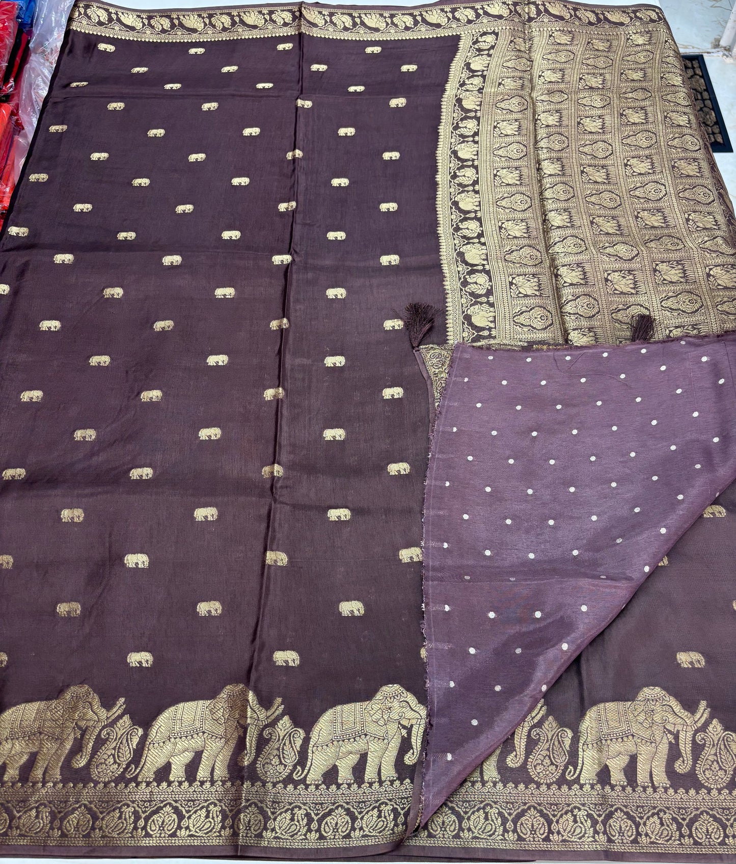 Viscose Silk Saree (Elephant Motifs and Border)