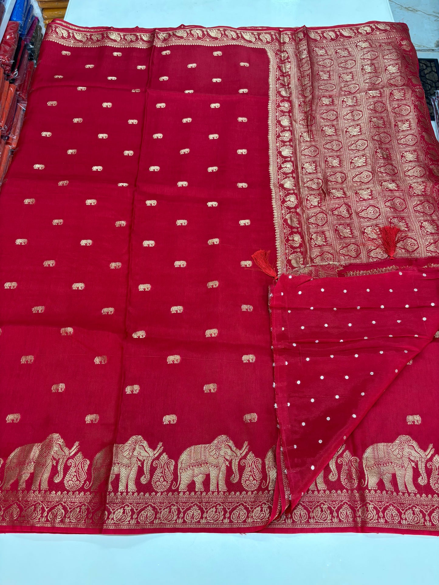 Viscose Silk Saree (Elephant Motifs and Border)