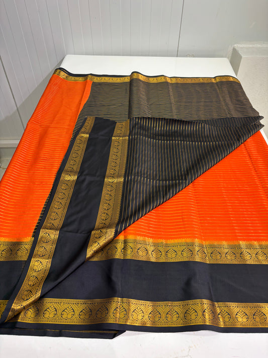 Super Premium Semi Mysore Crepe (Black-themed leaf bentex border)