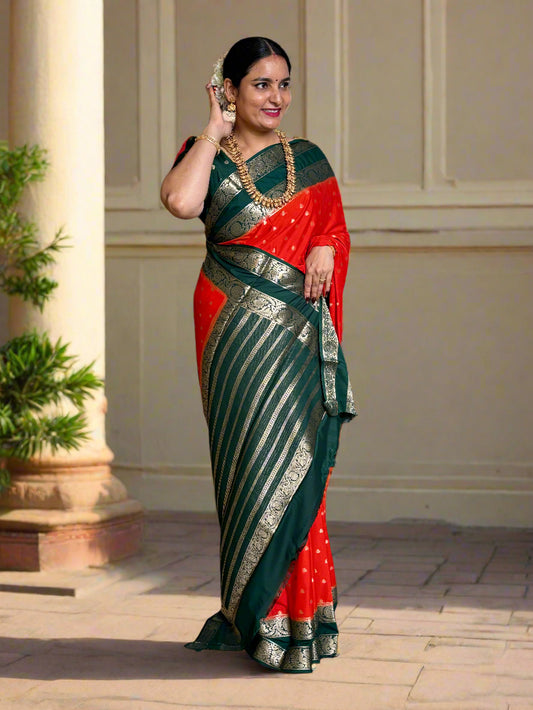 Semi Mysore Crepe (Premium, Motifs and Peacock, Mango Bentex)