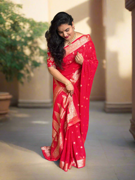 Georgette Chiffon (Horizontal Lines, Motifs, and Rich Pallu)