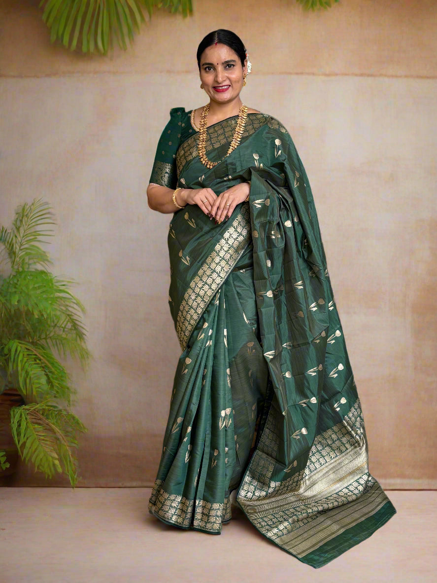 Semi Tussar (Premium, Tulips Motifs)