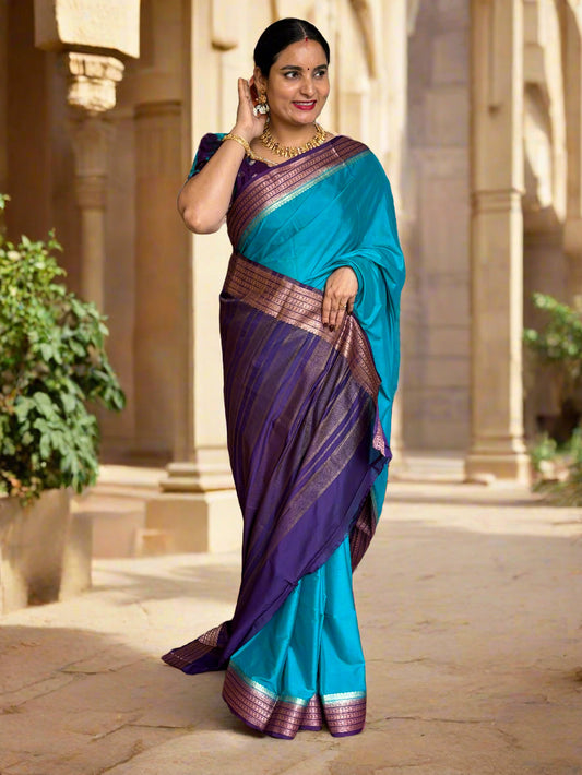 Semi Mysore Crepe Self Plain Medium sequence mango Border