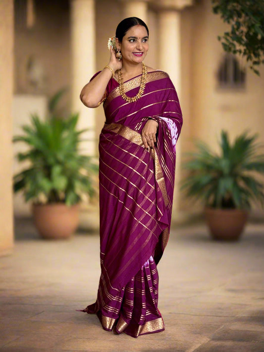 Semi Mysore Crepe (Shibori Dyed 2D, Golden Zari Horizontal Lines)