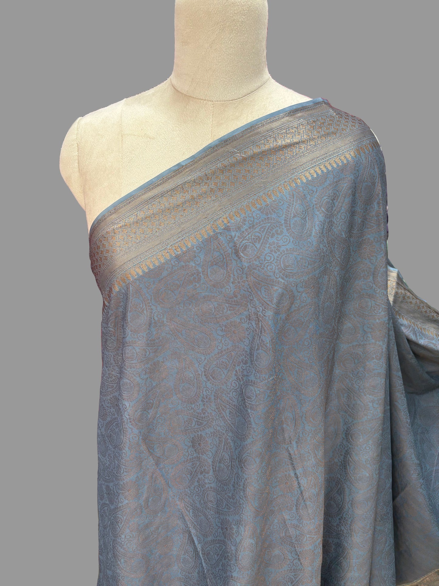 Semi Mysore Crepe (Neem Zari Brocade - Antique Look)
