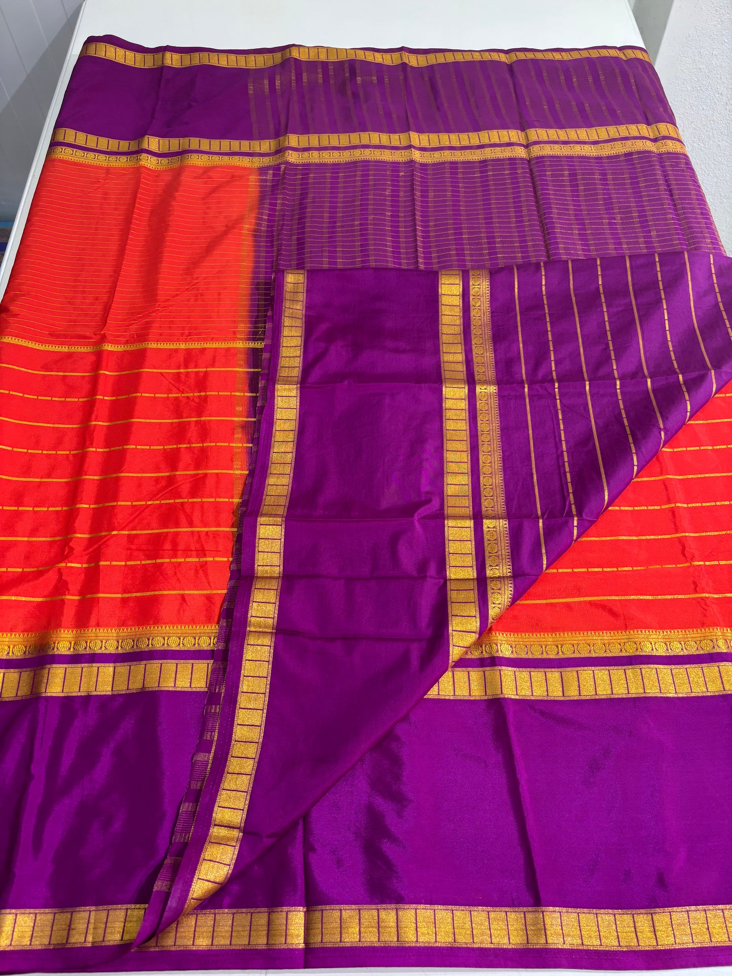 Semi Mysore Crepe (2 Types Horizontal Lines half and half pattern)