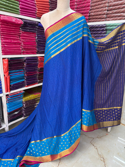 Semi Mysore Crepe (Premium, 3D Checks, 2 Bentex Borders)