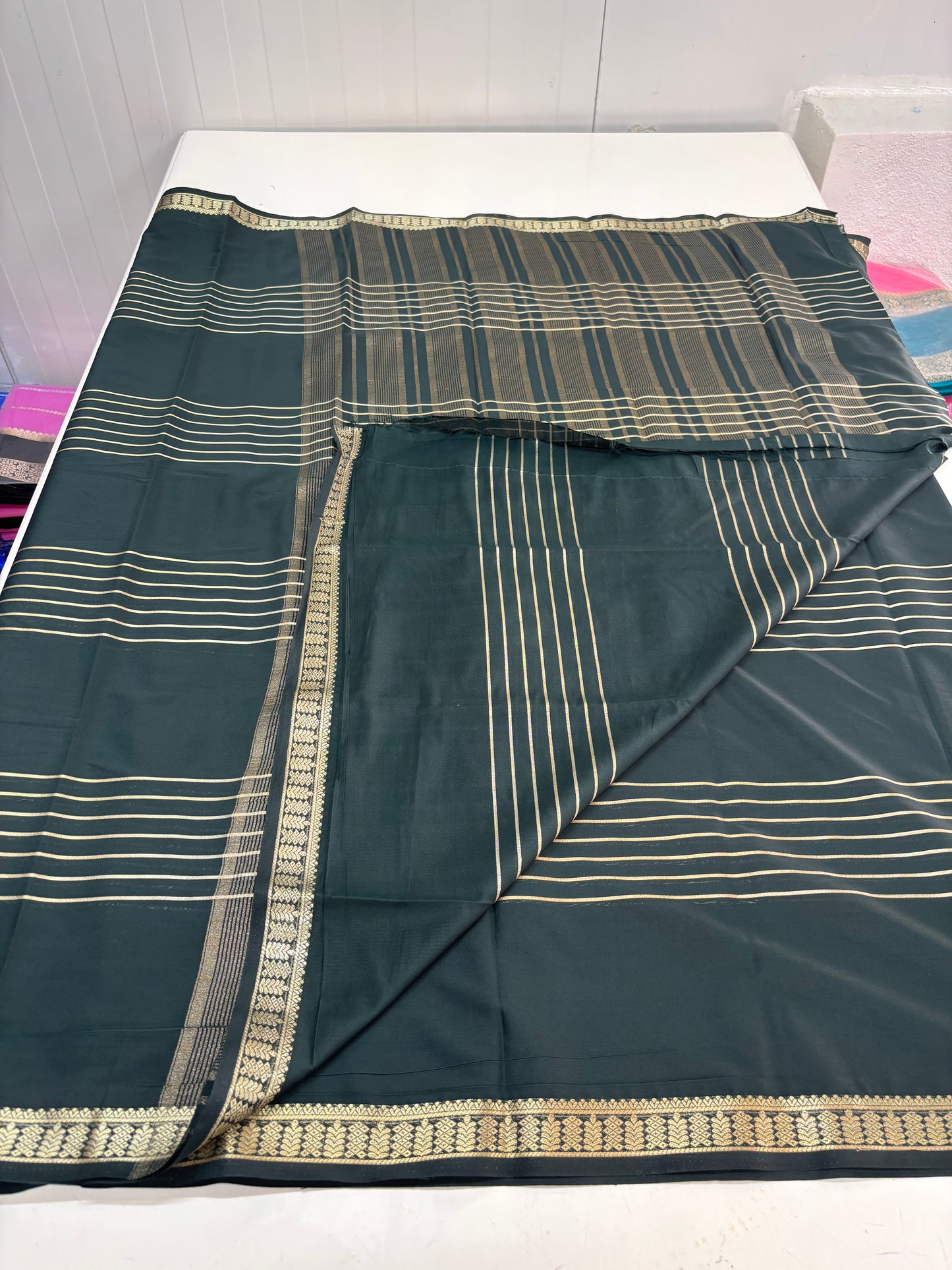 Semi Mysore Crepe (Small Border, Striped, Self)