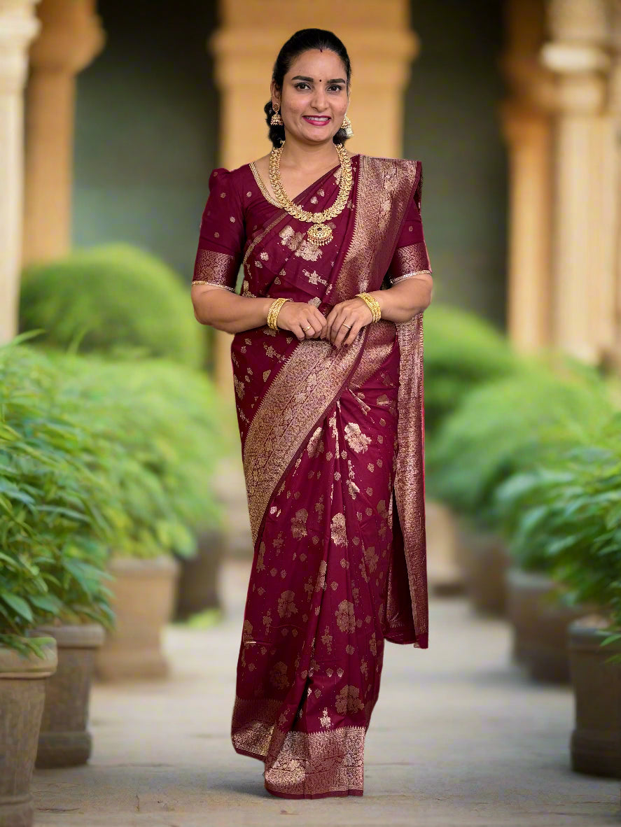 Banarasi Khaddi Georgette (Flower Motifs and Sequence Work)