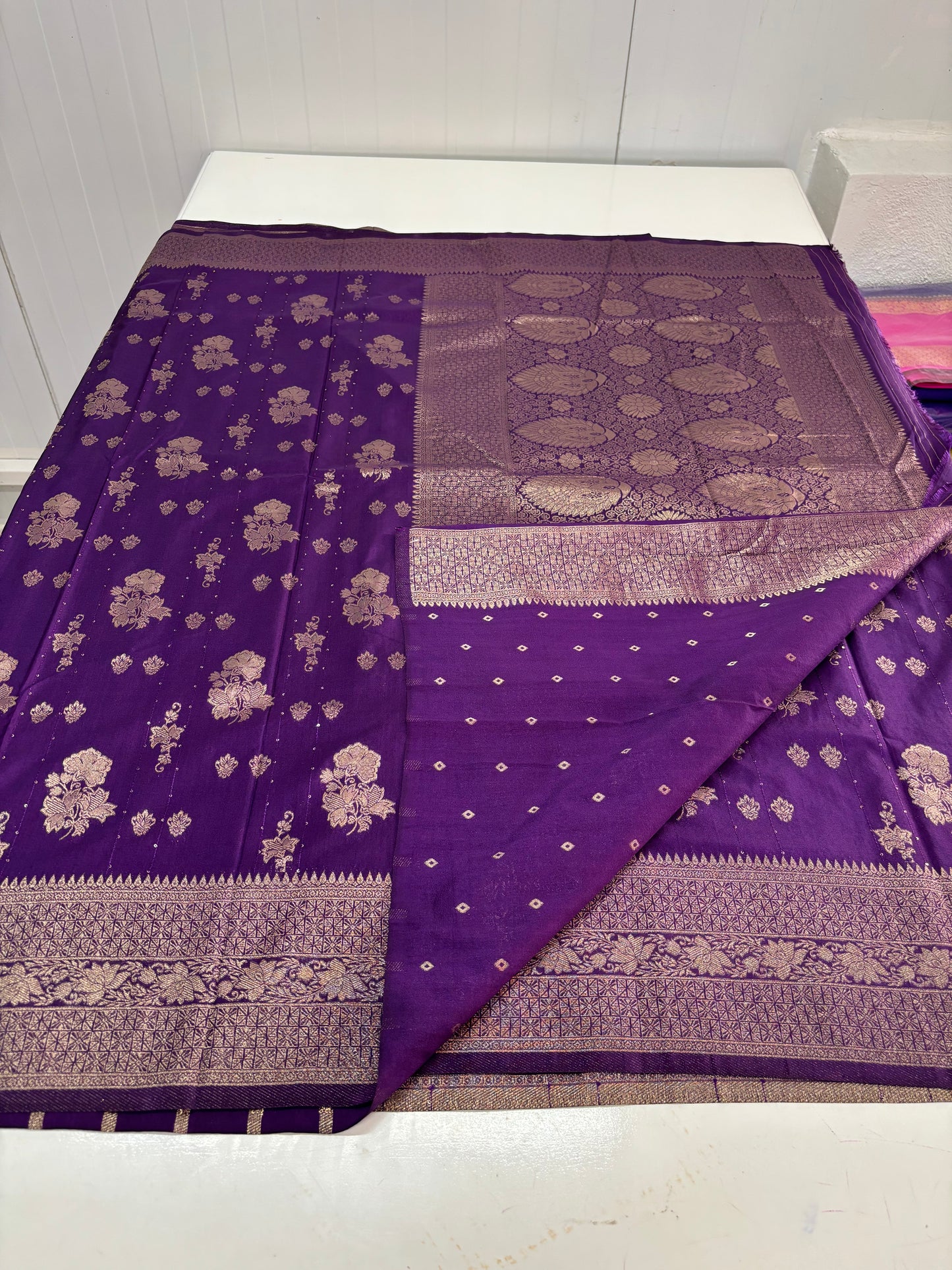 Banarasi Khaddi Georgette (Flower Motifs and Sequence Work)