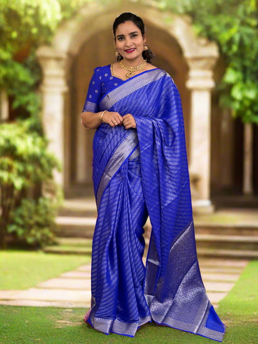 Semi Mysore Brocade (Floral Diagonal Lines Pattern)