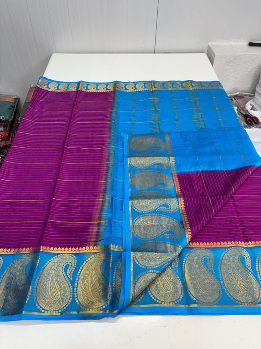 Semi Mysore Crepe (Horizontal Lines and Big Mango Border)