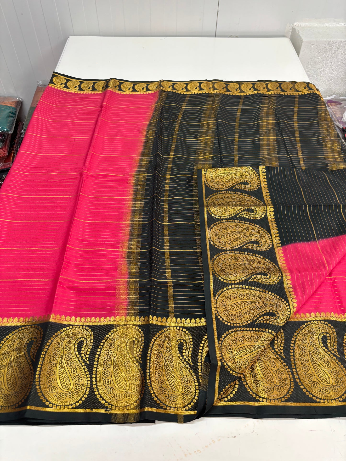 Semi Mysore Crepe (Horizontal Lines and Big Mango Border)