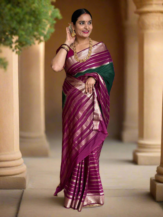 Semi Mysore Crepe (Premium, 2D 3 Lines Mango Border)