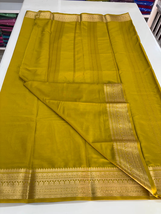 Semi Mysore Crepe (Self Medium Floral Border)