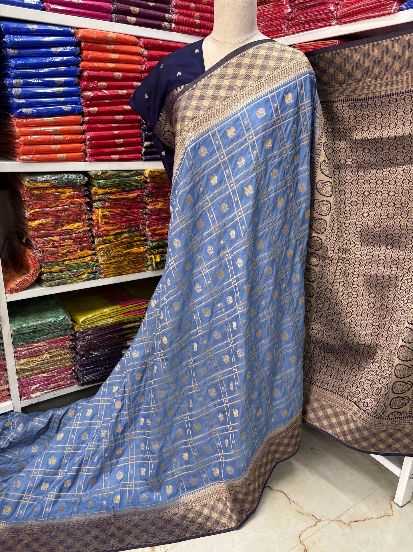Semi Mysore Crepe (Checks, Motifs, Rich Pallu)