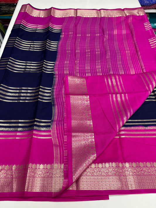 Semi Mysore Crepe (2D Premium, Horizontal Lines and Medium Sized Border)
