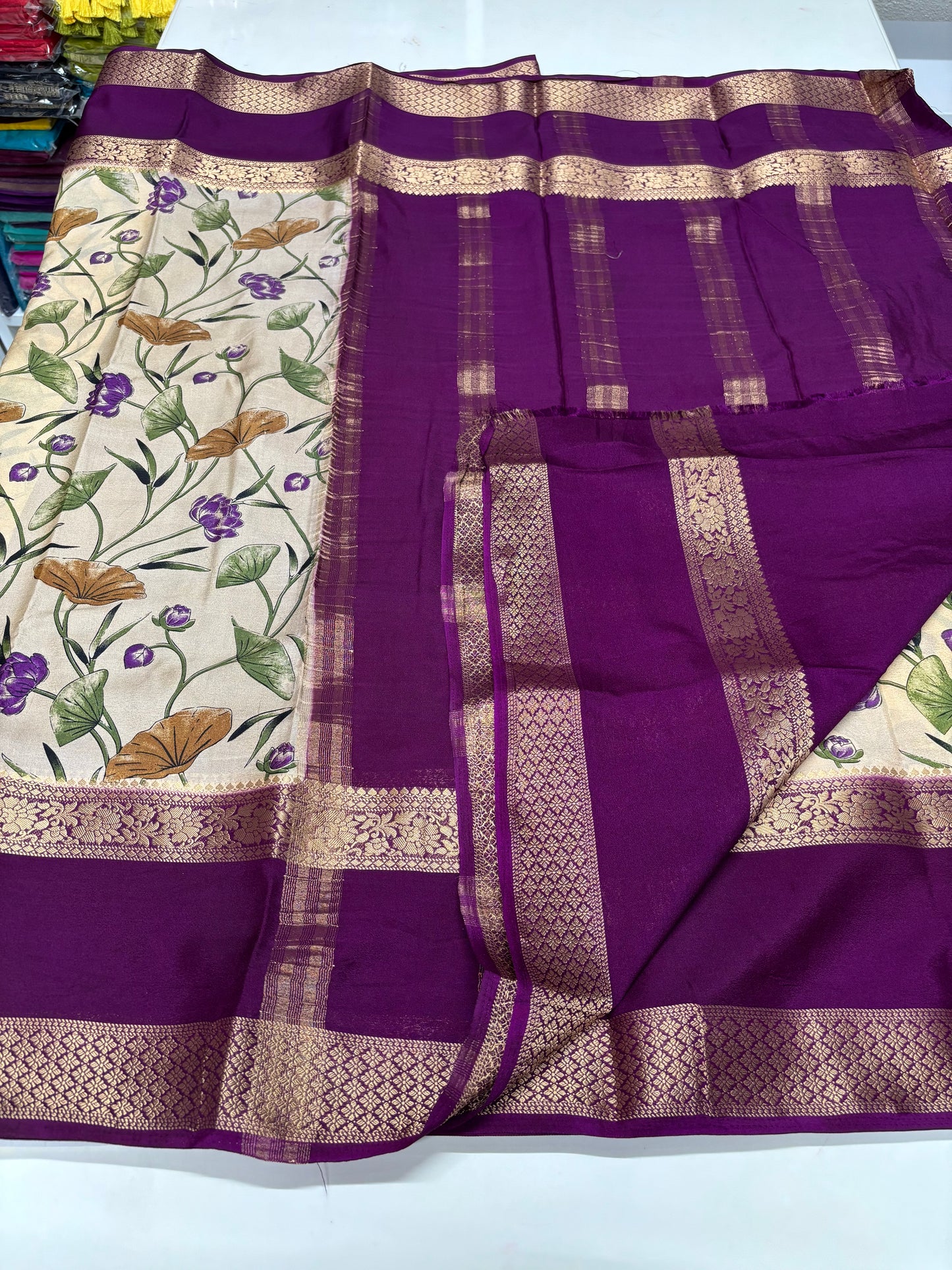 Semi Mysore Crepe (Floral Kalamkari Print)