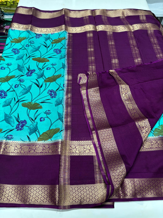 Semi Mysore Crepe (Floral Kalamkari Print)