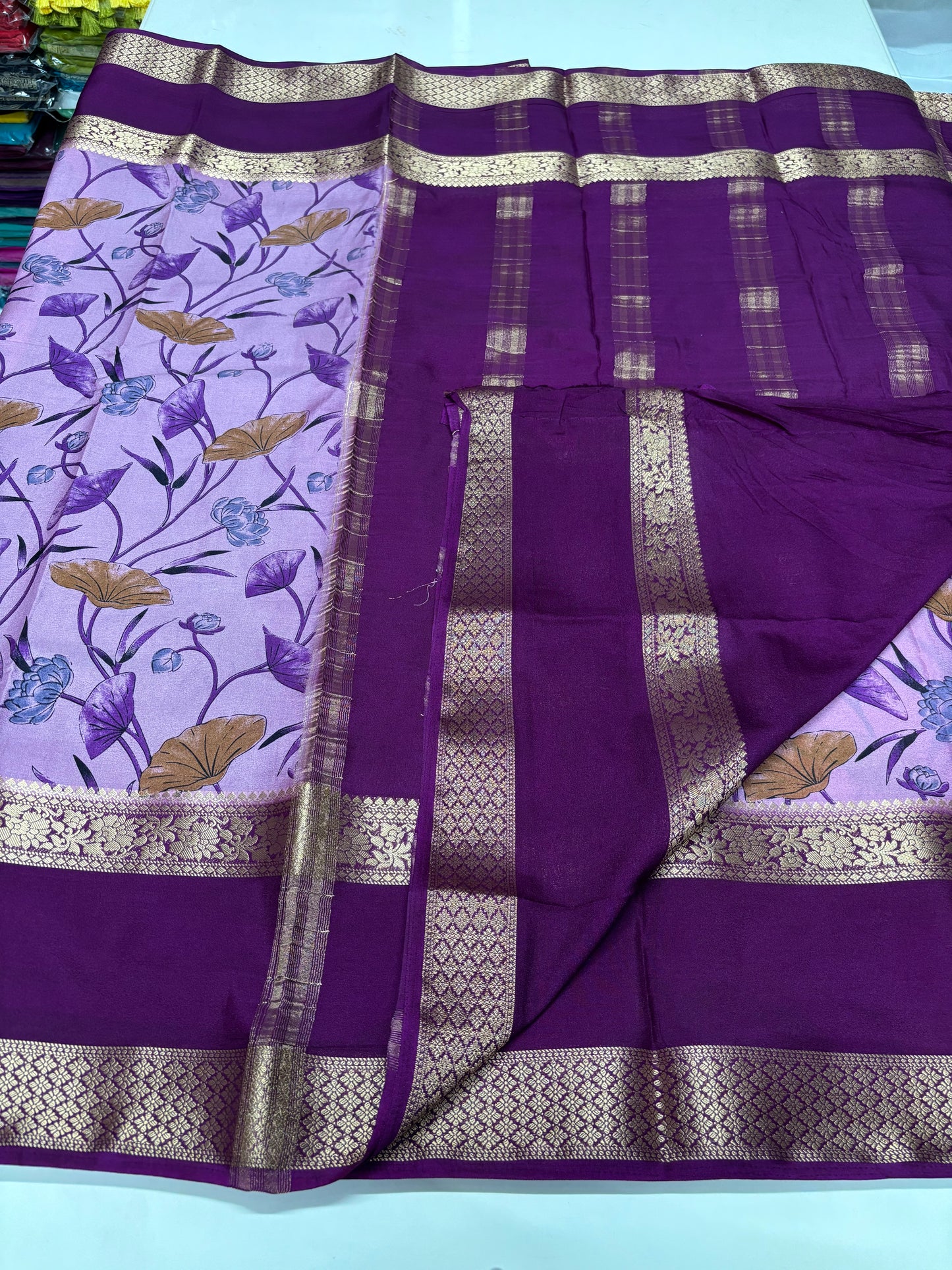 Semi Mysore Crepe (Floral Kalamkari Print)