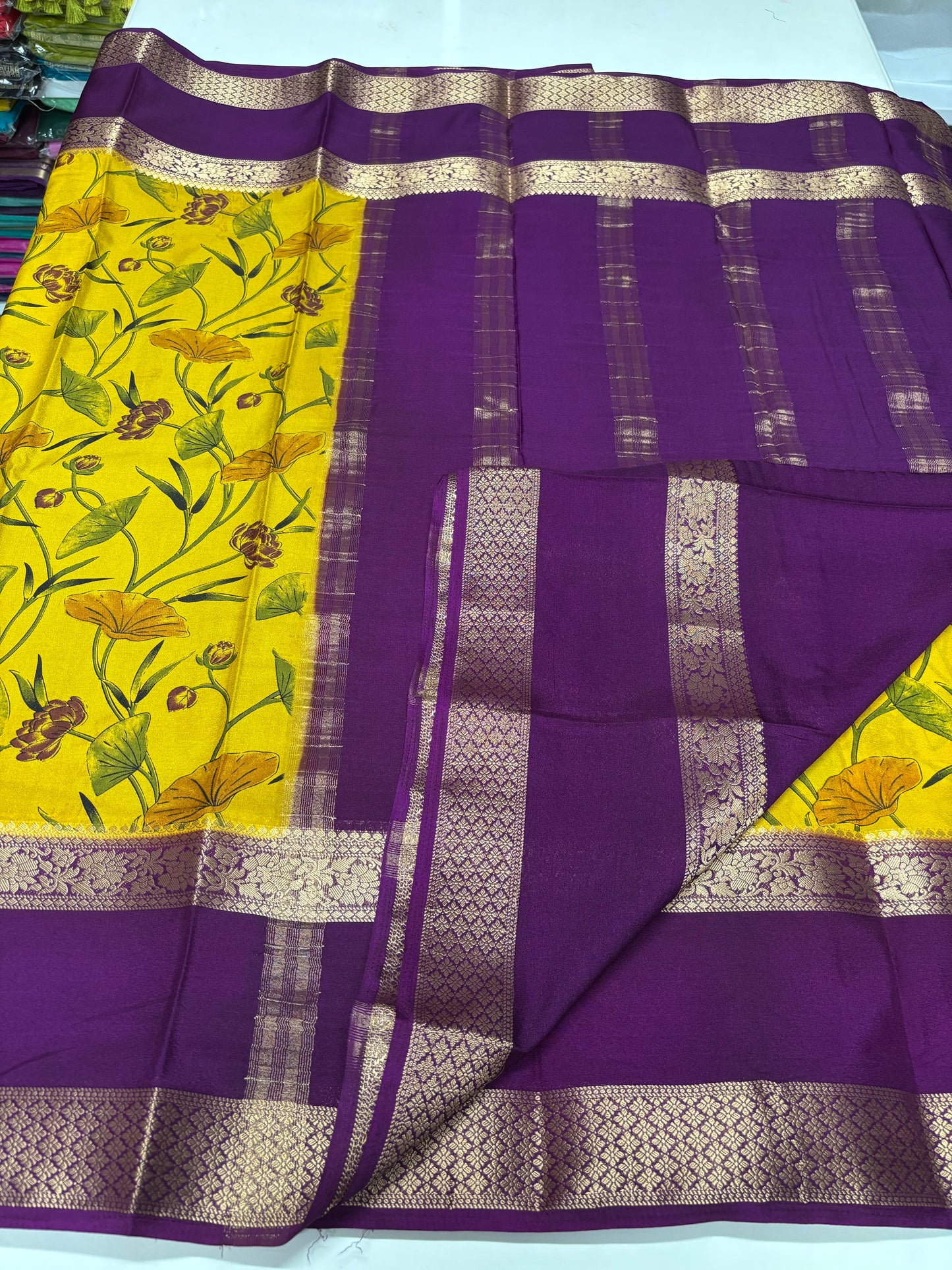 Semi Mysore Crepe (Floral Kalamkari Print)