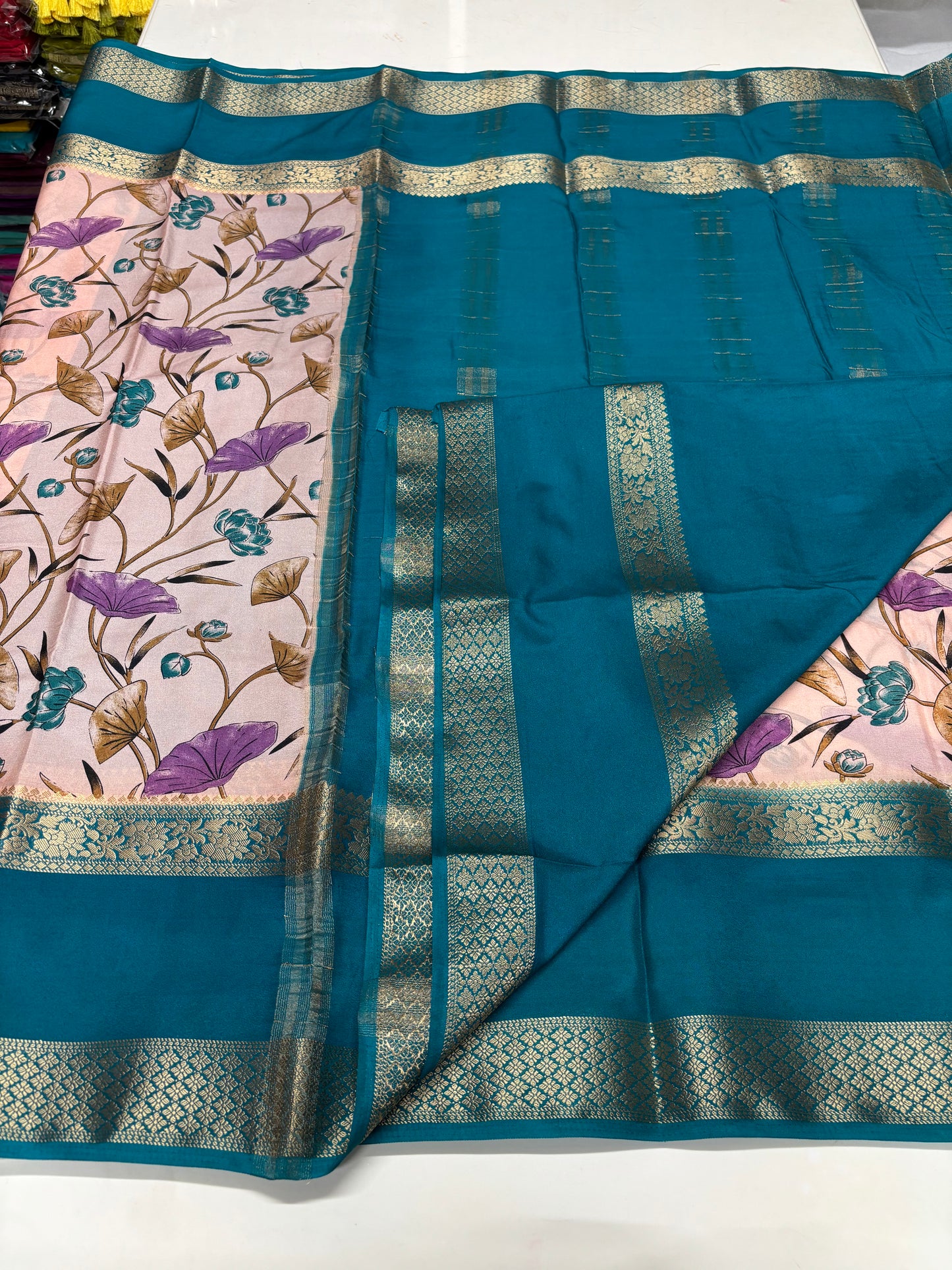 Semi Mysore Crepe (Floral Kalamkari Print)