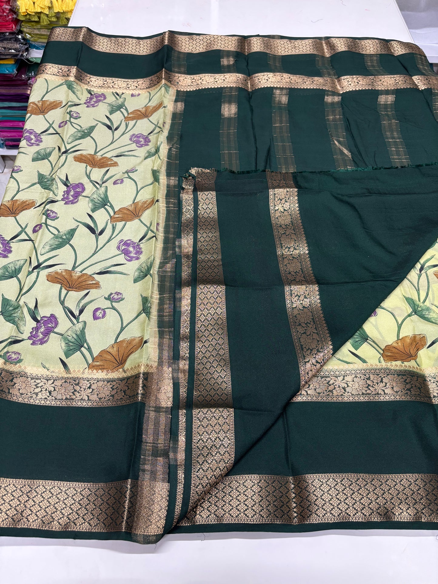 Semi Mysore Crepe (Floral Kalamkari Print)