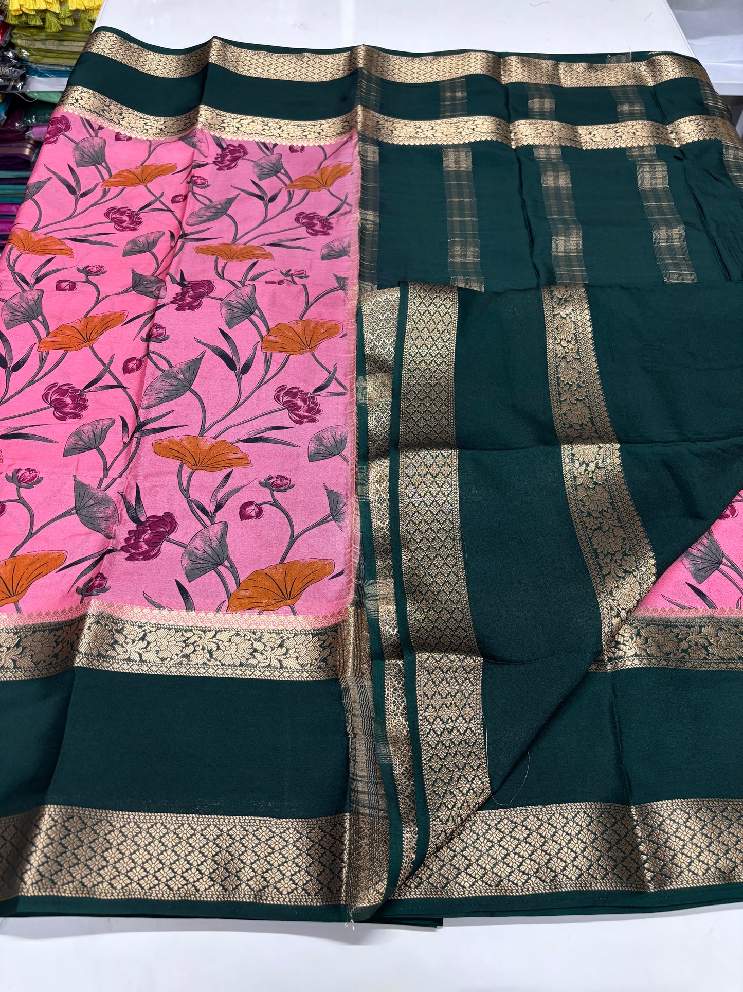 Semi Mysore Crepe (Floral Kalamkari Print)