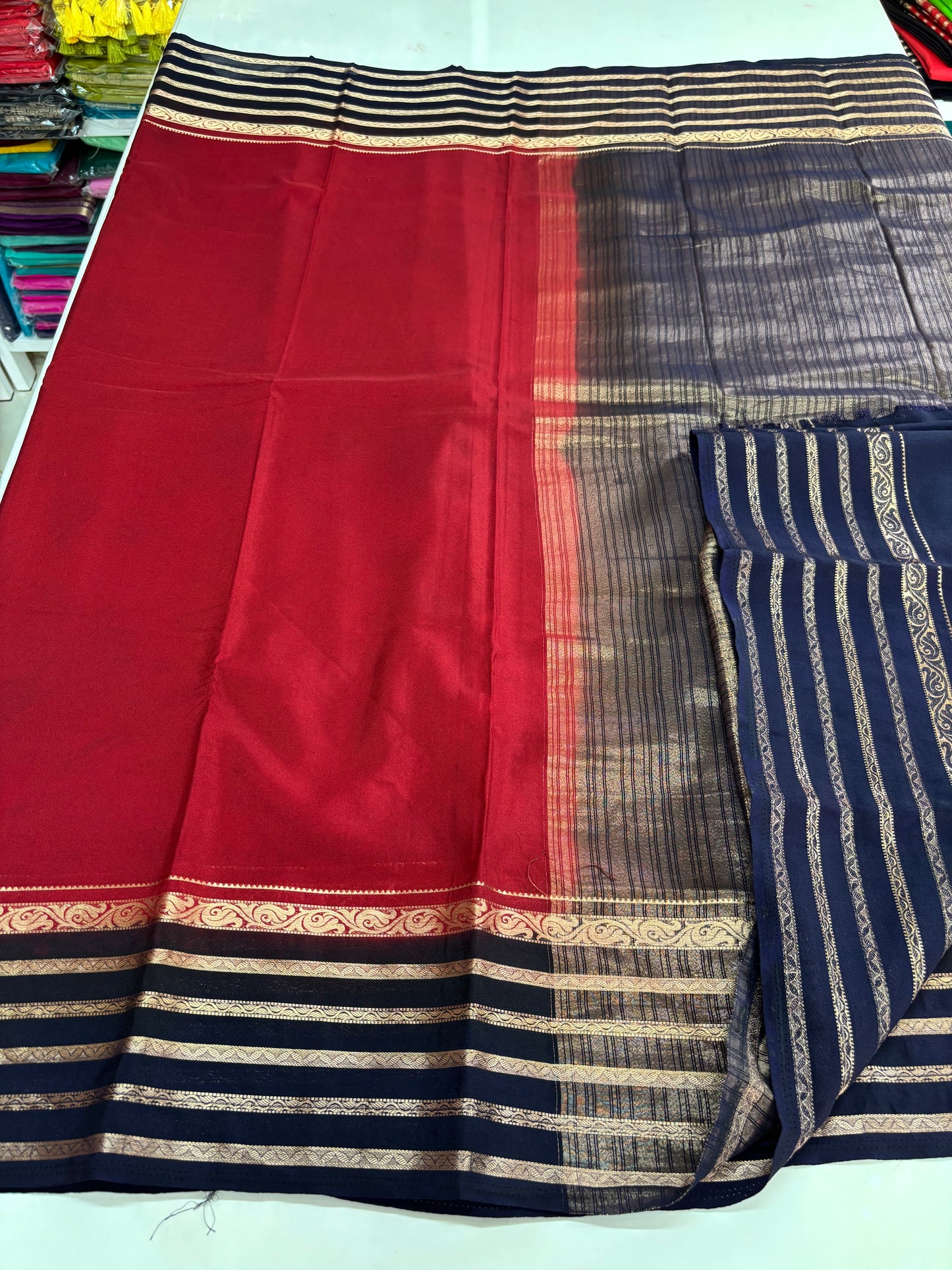 Semi Mysore Crepe (Premium, 5 lines Border)