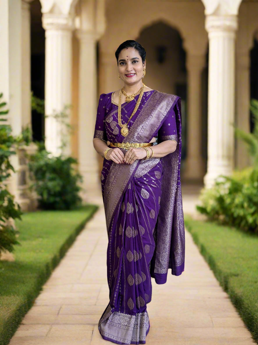 Banarasi Khaddi Georgette (Peacock Feather Motifs)