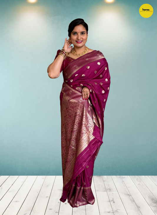 Banarasi Crepe (Floral Motifs and Checks Border)