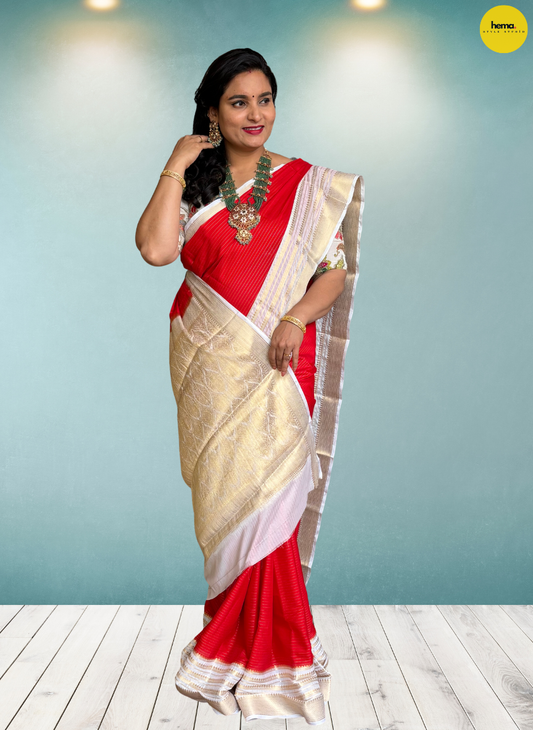 Semi Mysore Crepe (Horizontal Lines with Grand Pallu)