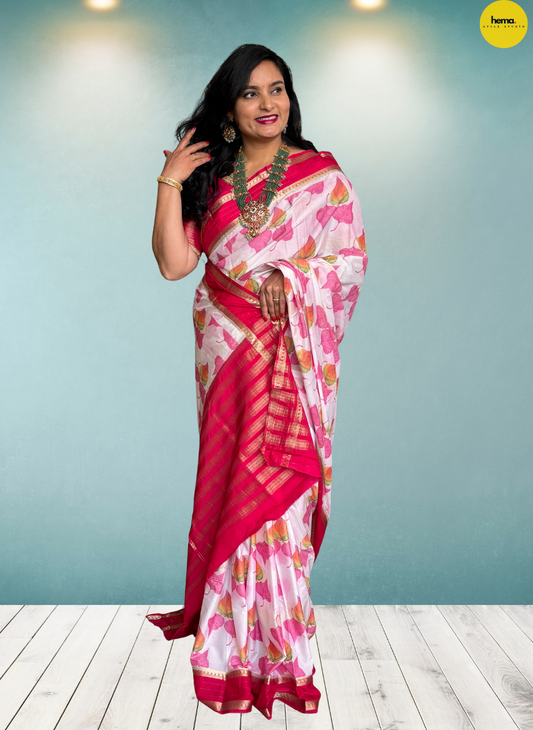 Semi Mysore Crepe (Premium, Digital Print and Mango Bentex Border)