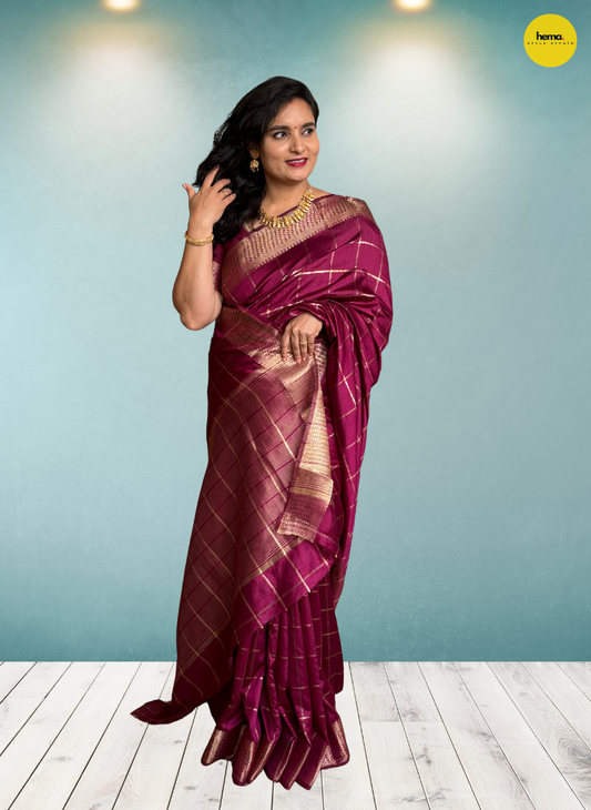 Semi Mysore Crepe (Checks Fish Scale Border)