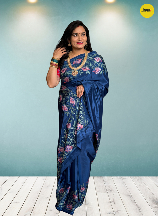 Natural Crepe Saree (Floral Embroidery)