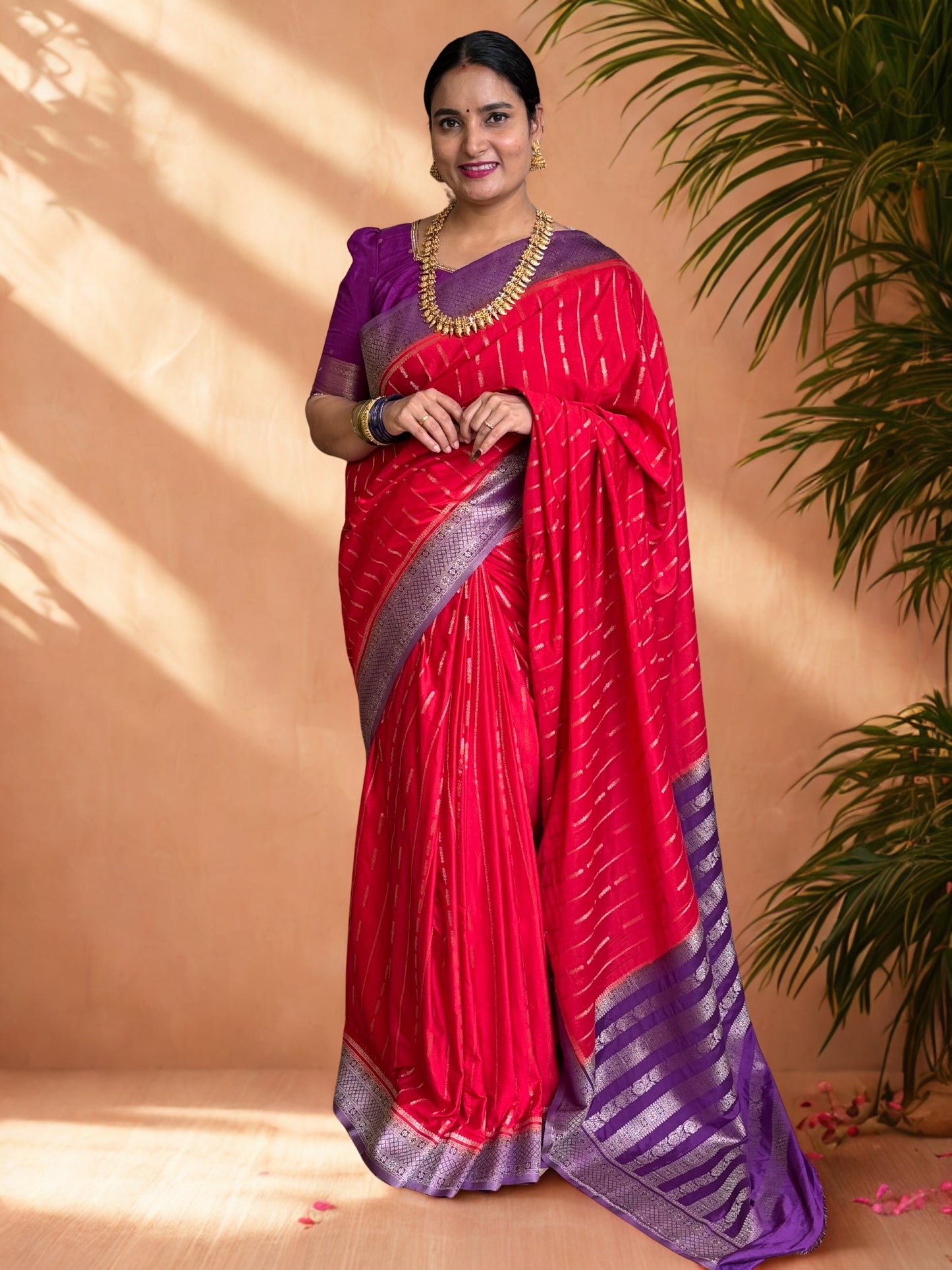 Semi Mysore Crepe (Premium, Vertical Weaves Grand Chit Pallu)