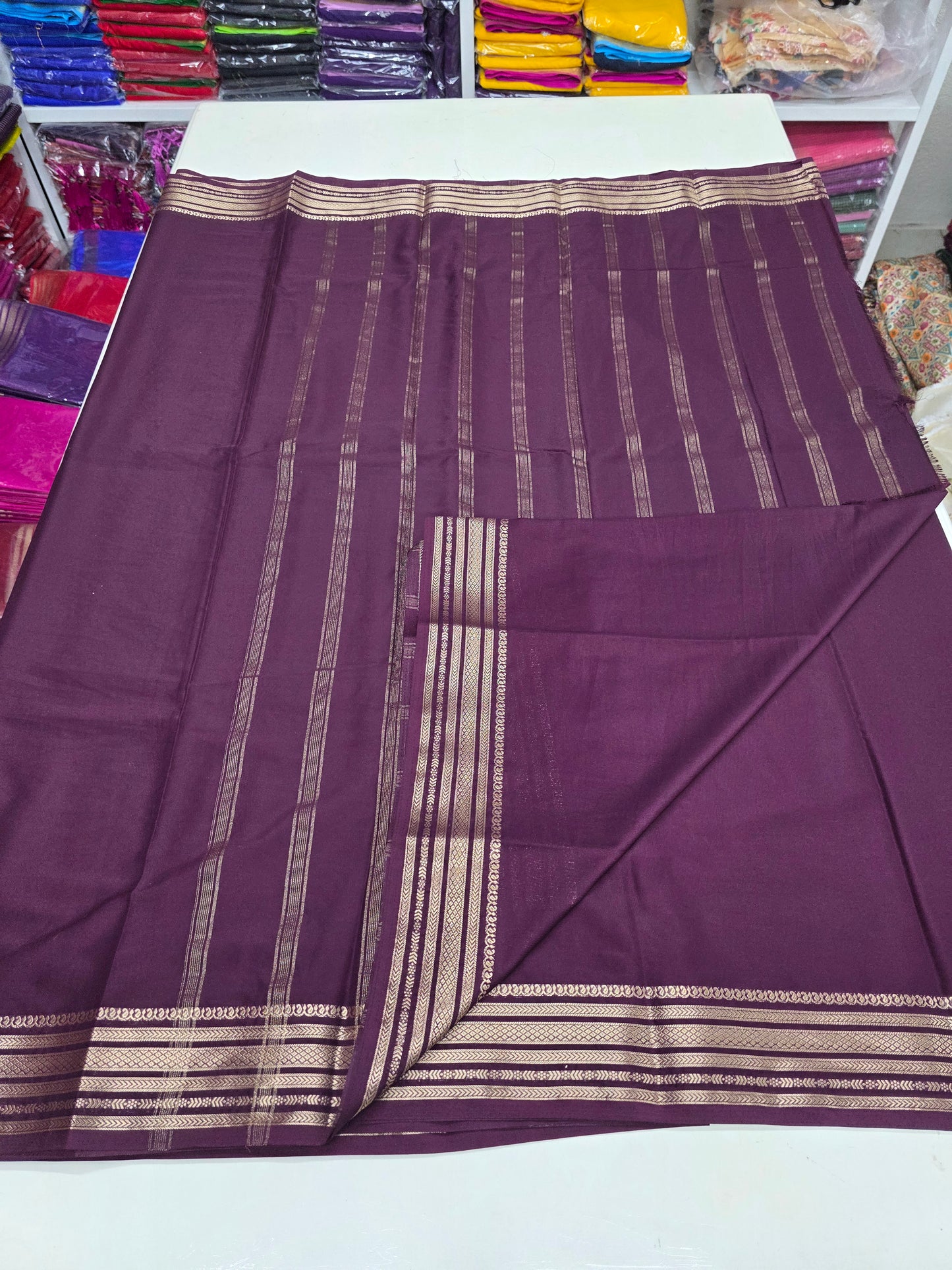 Semi Mysore Crepe (Self, Medium Sequence Border)