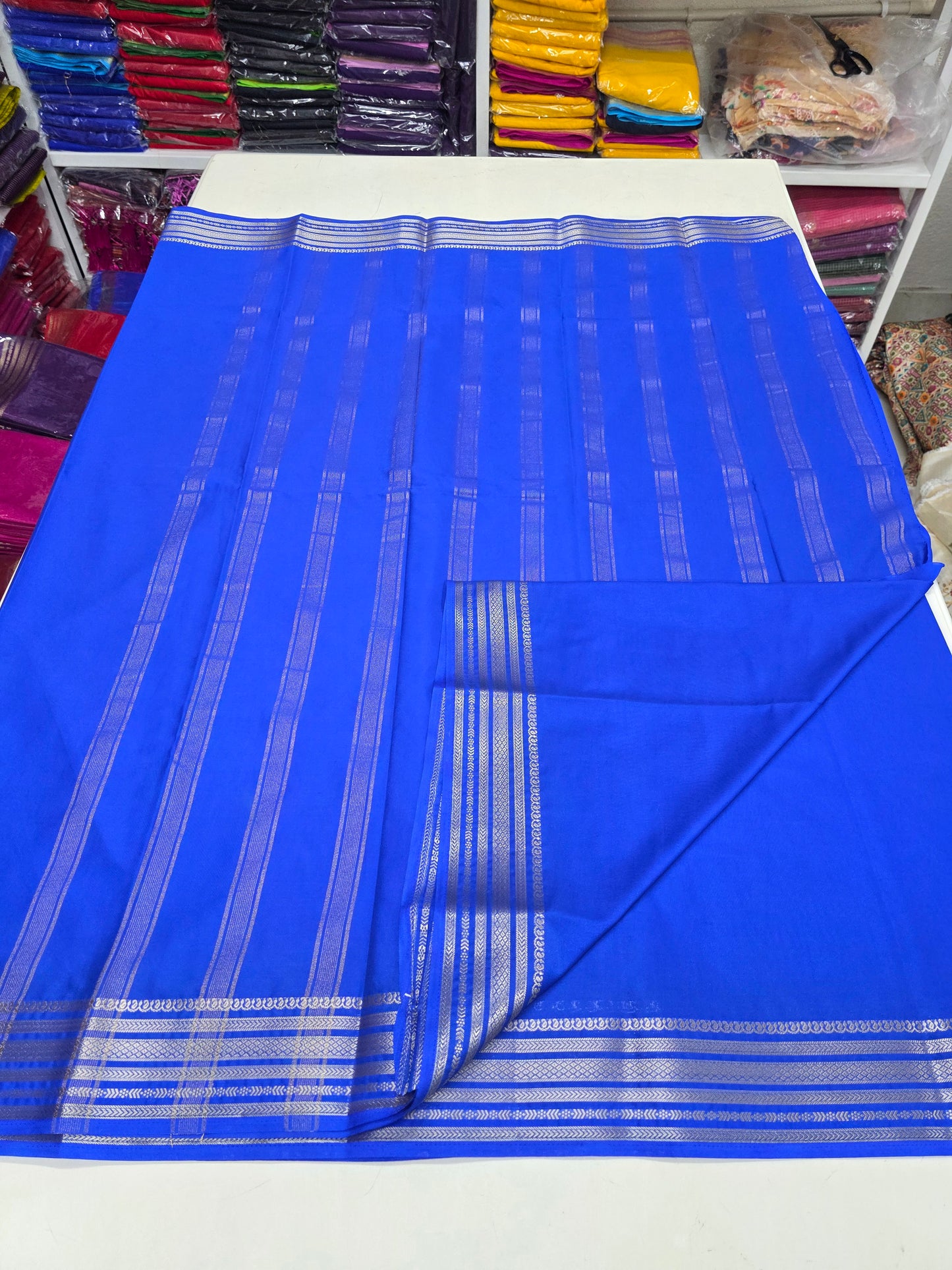 Semi Mysore Crepe (Self, Medium Sequence Border)