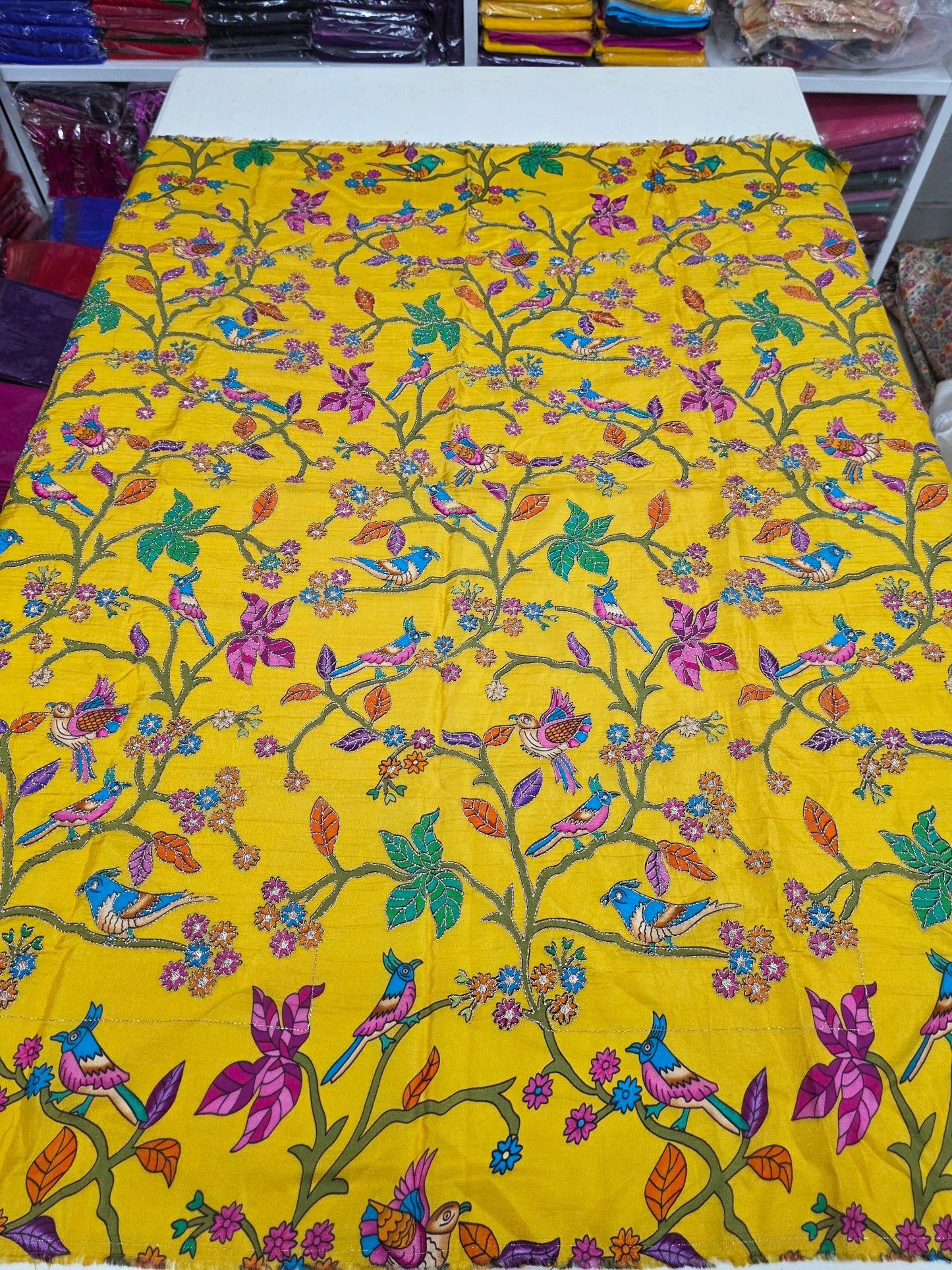 Kalamkari Blouse Fabric (HSSB6, Russian Silk Positioning Work)