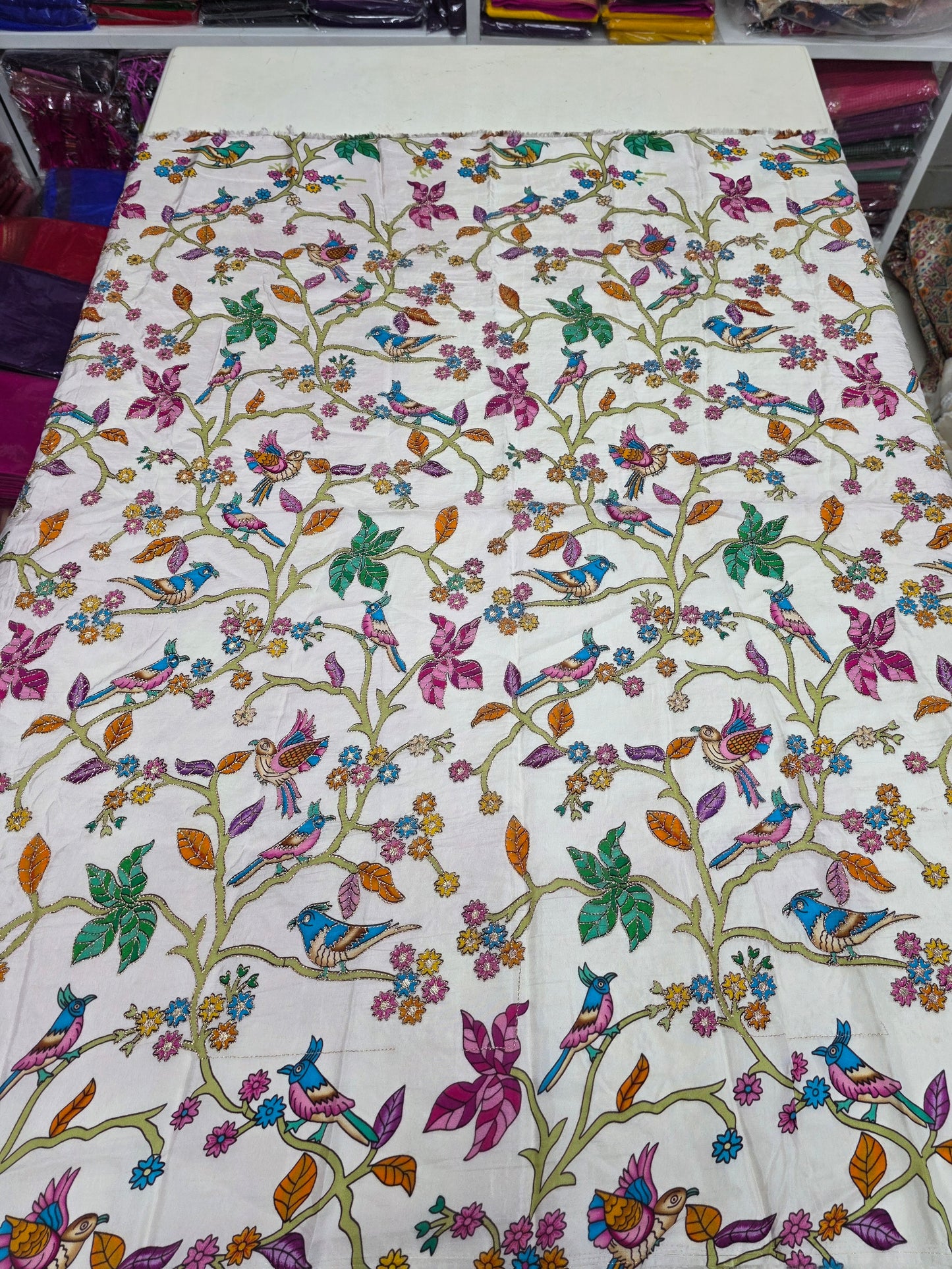 Kalamkari Blouse Fabric (HSSB6, Russian Silk Positioning Work)
