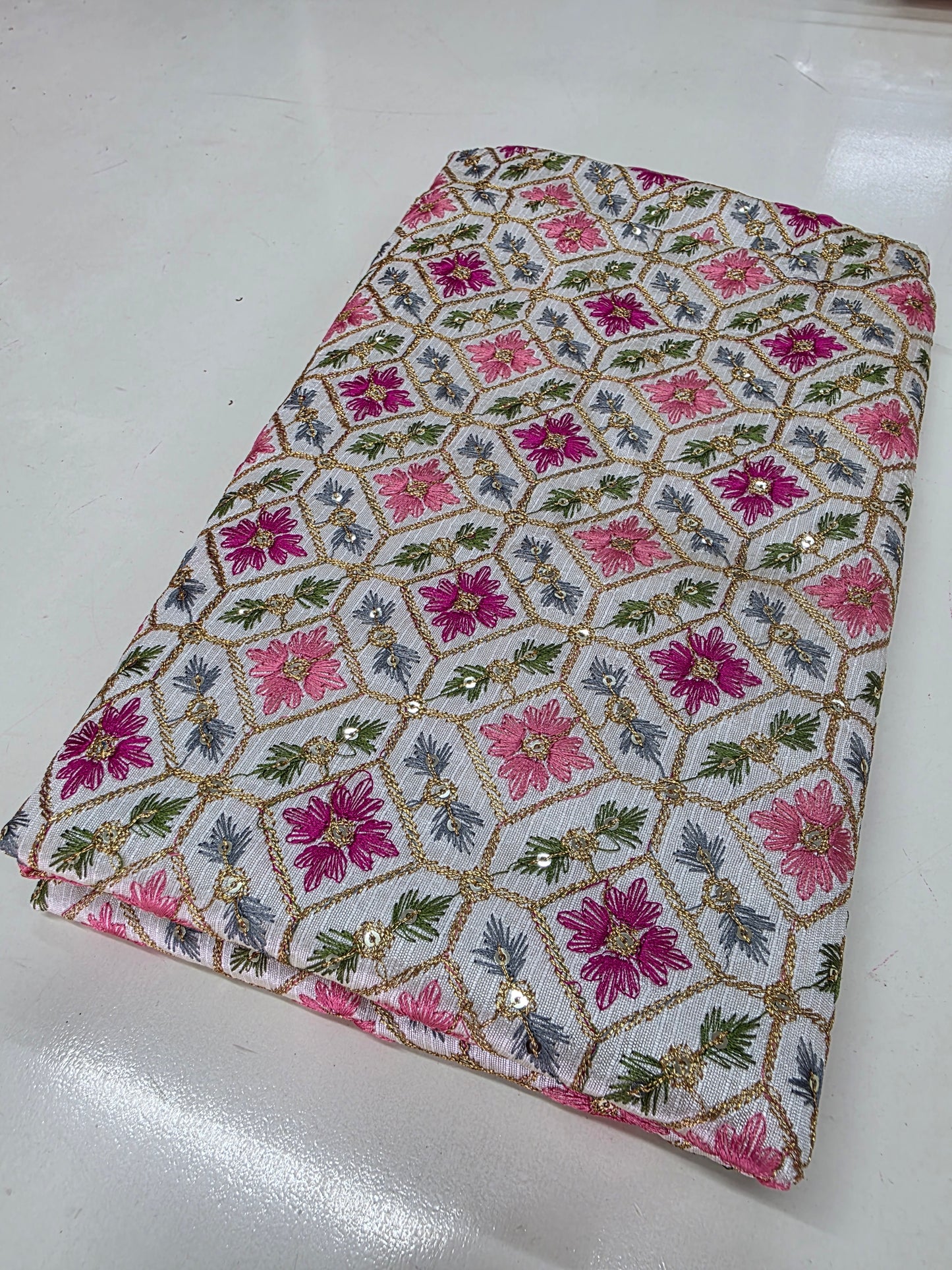 Raw Silk Blouse Fabric (HSSB7, Heavy Embroidery Work)